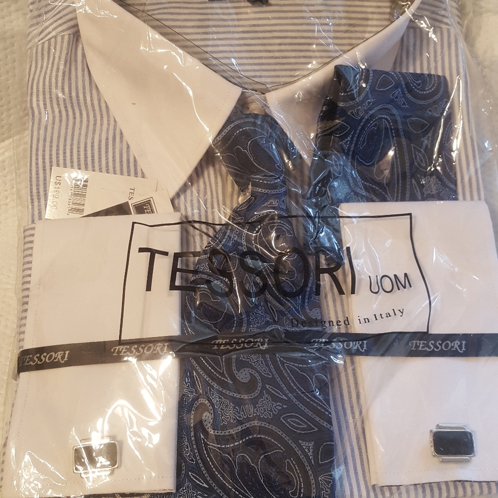 TESSORI XXL BLUE STRIPE SET DRESS SHIRT